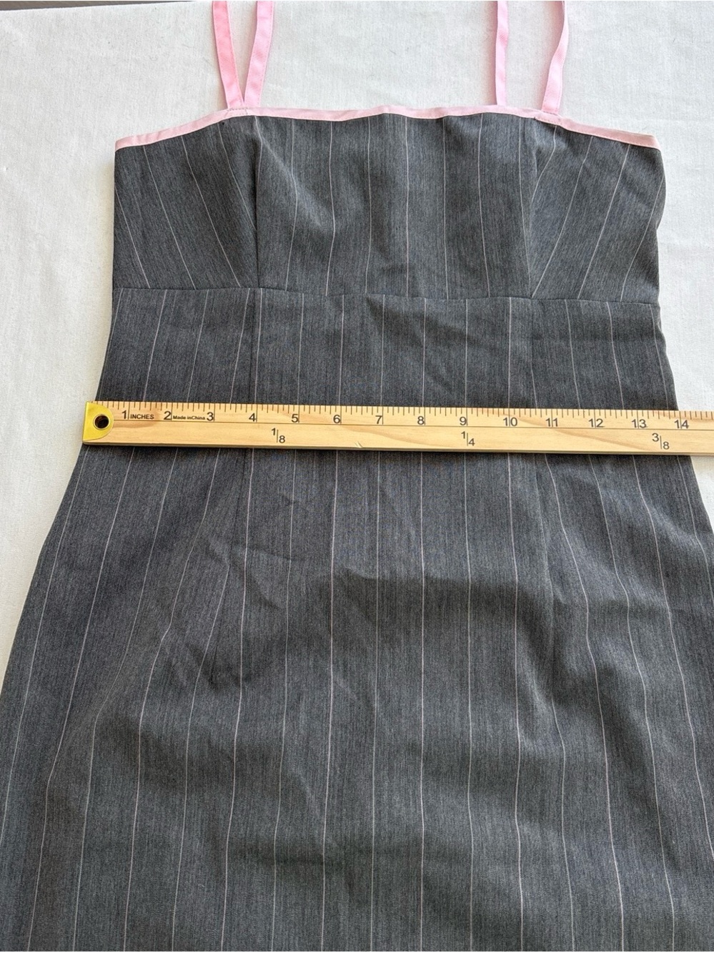 Dark Gray Pinstripe Sheath Dress with Pink Trim - Picture 9 of 10